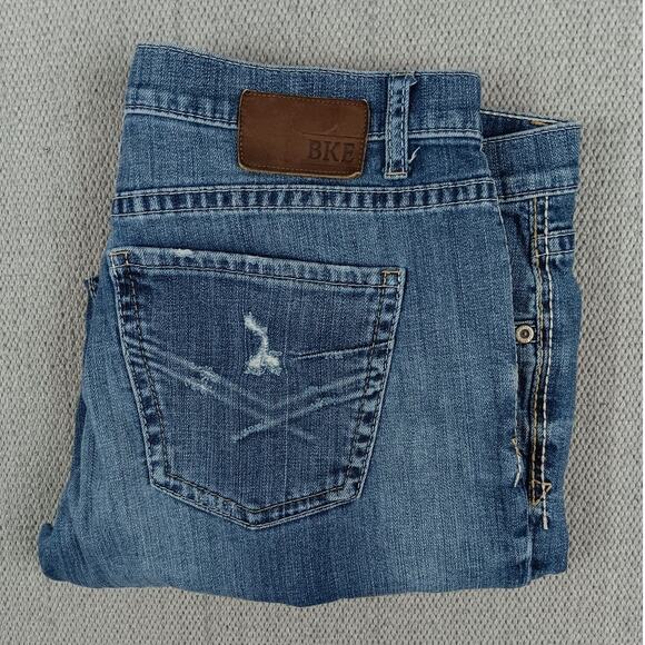 BKE Buckle Tyler Jeans Mens 38R 38X31 Blue Straight Leg Whiskered Distressed - Picture 3 of 14